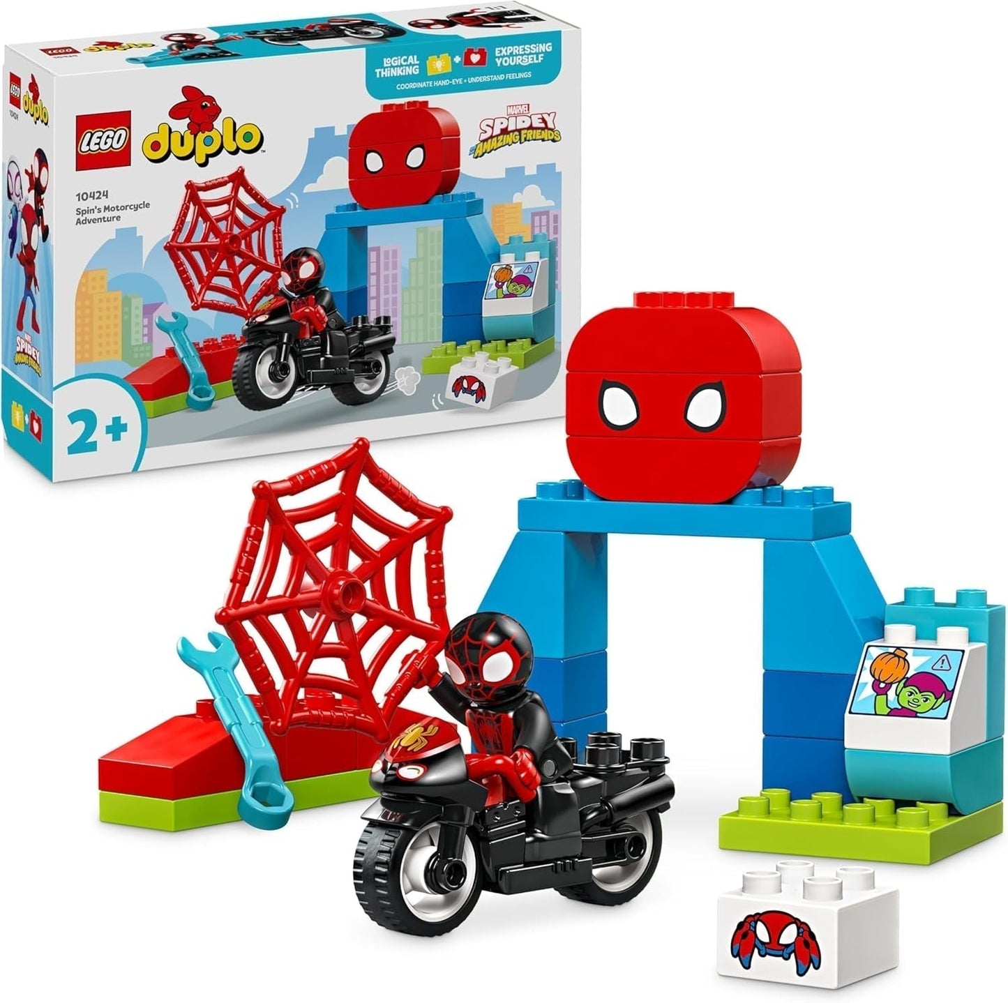 LEGO DUPLO Marvel Spins Motorcykeläventyr, Fantasy-lekset för TV-serien Spidey och hans supervänner, pedagogisk bygg- och ombyggnadsleksak för barn från 2 år och uppåt 10424 Byggset Besuche den LEGO-Store Standardtitel
