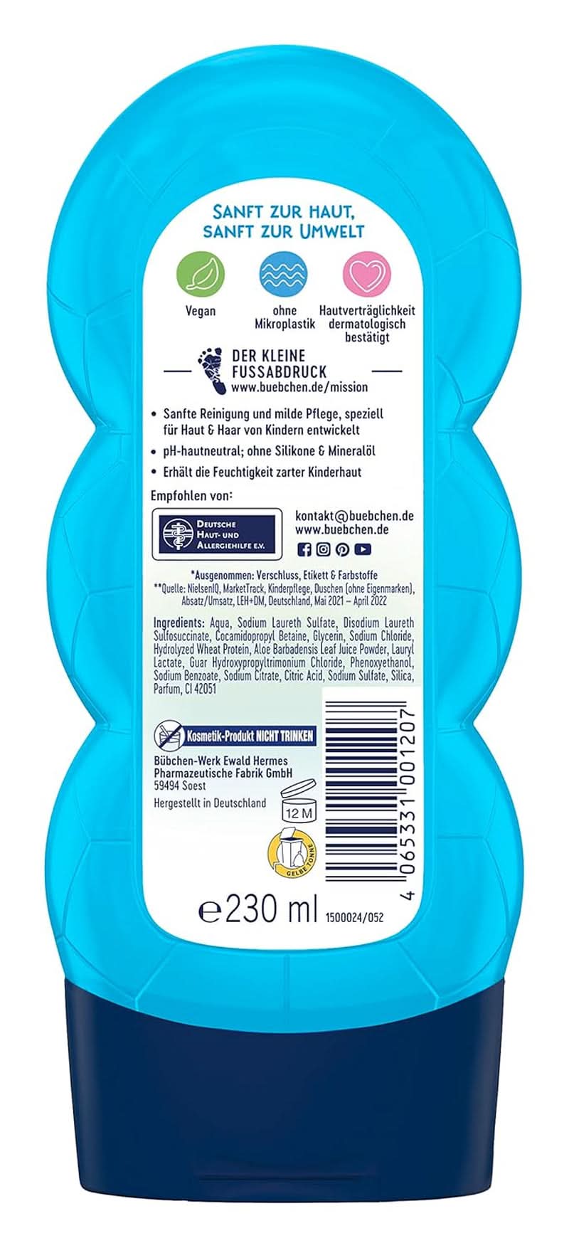 Bübchen Sportsfriend 2In1, Schampo och duschtvål, 230 ml Dusch och bad Naty Shop