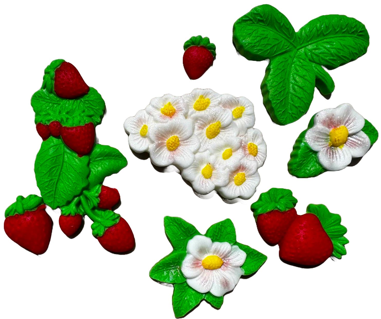 Set med 9 ätbara sockerpastadekorationer, Strawberry Sugar Paste Decorations Nati Shop