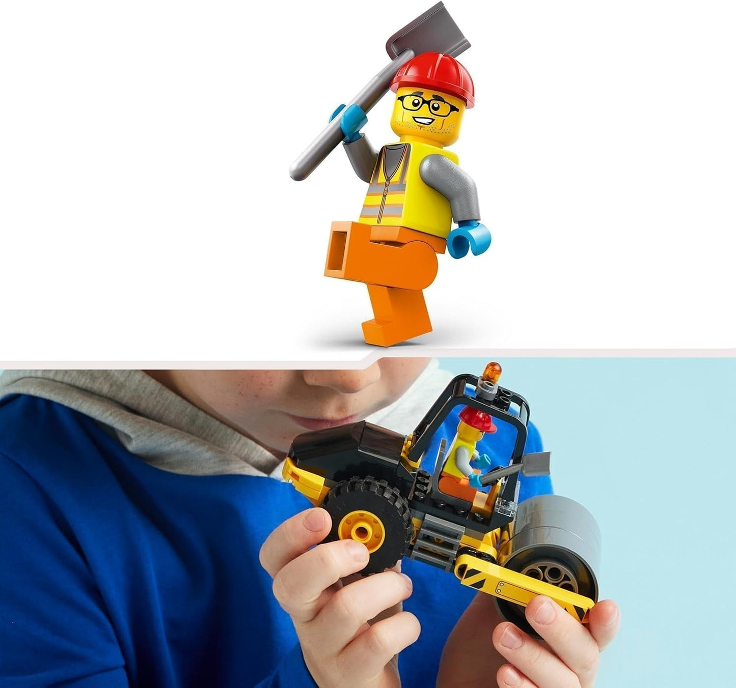 LEGO City Road Roller Construction Fordon för 5 år gamla barn Steam Roller Leksak med byggnadsarbetare Minifigur Fantasifull lekupplevelse för pojkar och flickor Liten rolig present 60401 Byggset Besuche den LEGO-Store