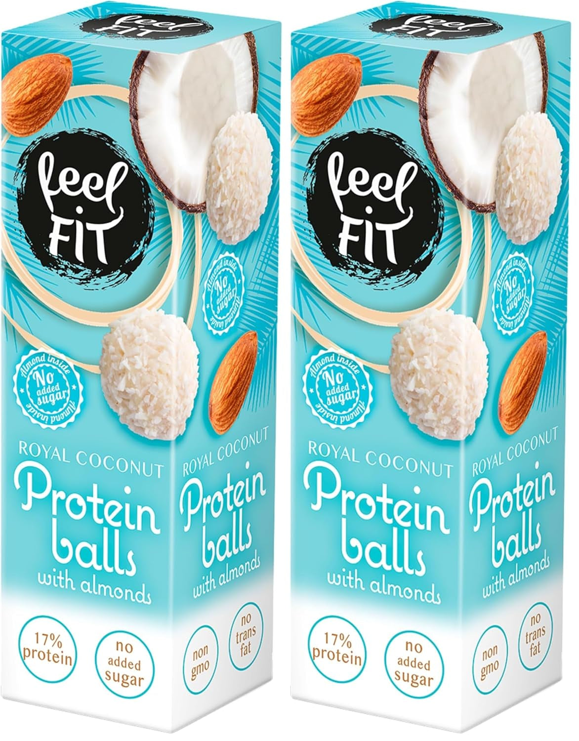 Sockerfria kokospraliner med mandel, feel FIT, utan tillsatt socker, 17% protein, 63 g