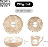 Moritz & Moritz MARIELLA 6-personers servisset i stengods i 24 delar - Modern beige servis med lekfull design, lättskött kaffeservering med tallrikar, skålar och koppar - Kombinationsset