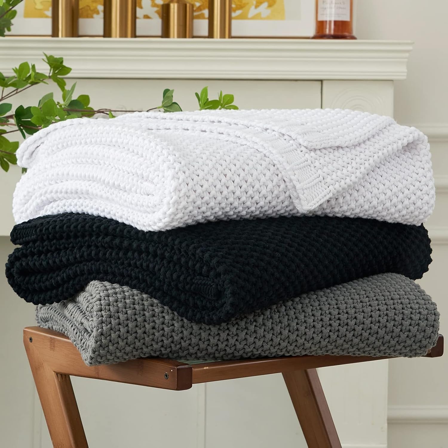 Chunky stickad plädfilt, Lättvikt, Beige, 100% ekologisk bomull, Filt för soffa, soffa, säng, barn, barnrum, Rustik, Shabby chic, Modern bondgård, 152,4 X 203,2 cm, Inklusive tvättpåse Sängar och filtar Longhui sängkläder Svart 60"X80", oversized