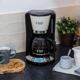 Russell Hobbs kaffebryggare [Digital timer, duschhuvud för optimal extraktion och arom] Färger+ Kräm (1 till 10 koppar, 1,25 L glaskaraff, värmeplatta, 1100W) Filterkaffebryggare 24033-56