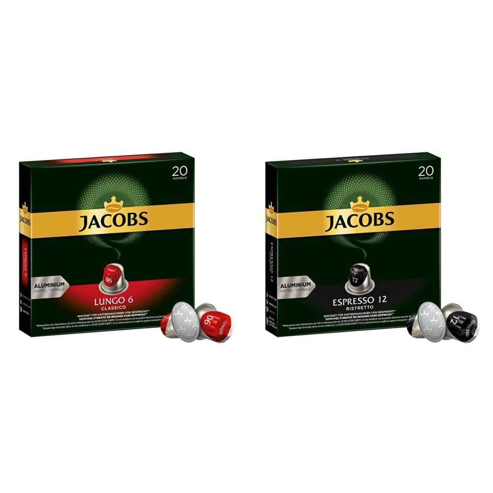 Kaffeekapseln Lungo Classico, Intensität 6 av 12, 10 x 20 Getränke & Kaffeekapseln Espresso Ristretto, Intensität 12 av 12, 200 Nespresso®* kompatibel Kapseln, 10 x 20 Getränke