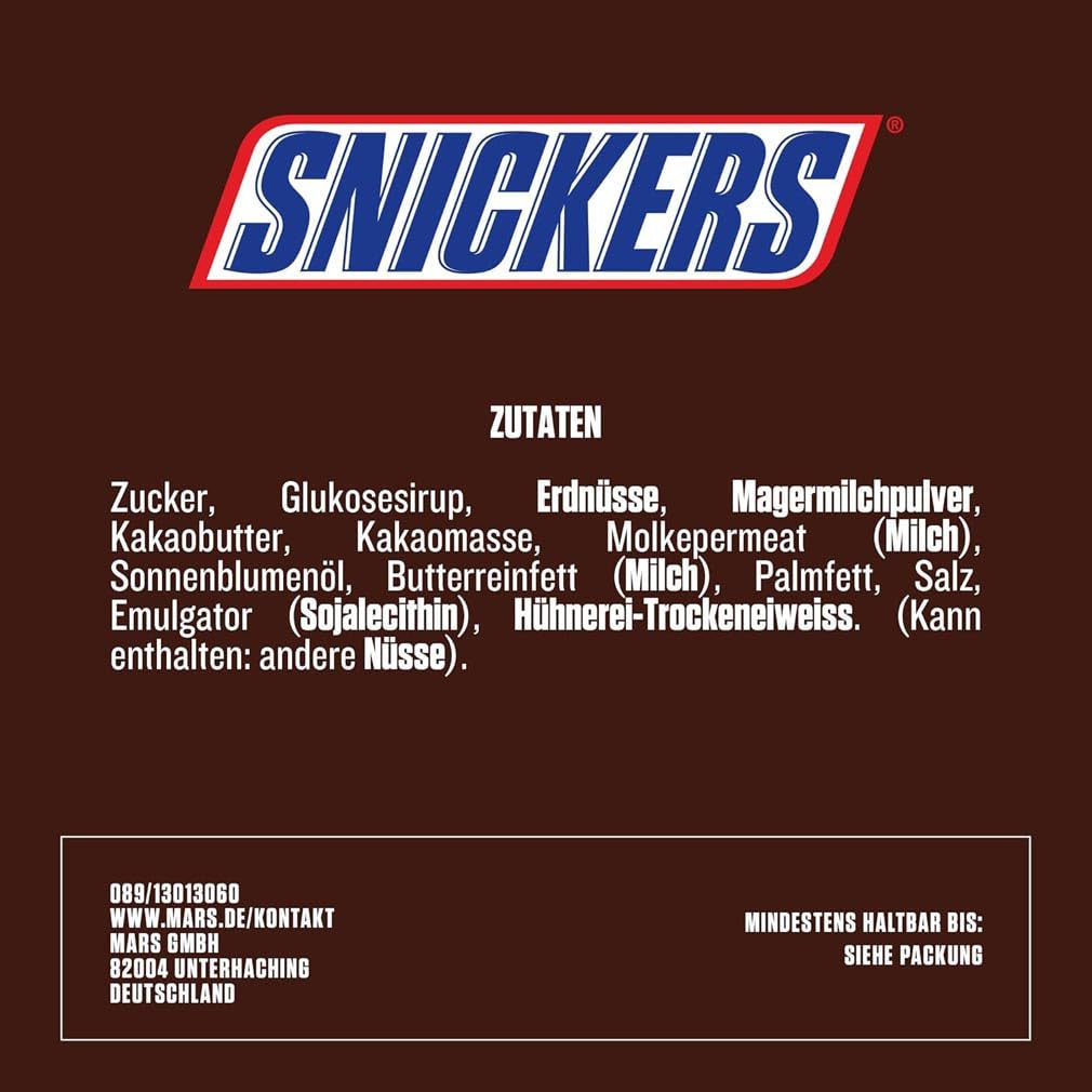 Snickers Chocolate Bar Peanut Caramel 5 Bar Pack | Snack fotboll | (1 x 5 x 50 g)