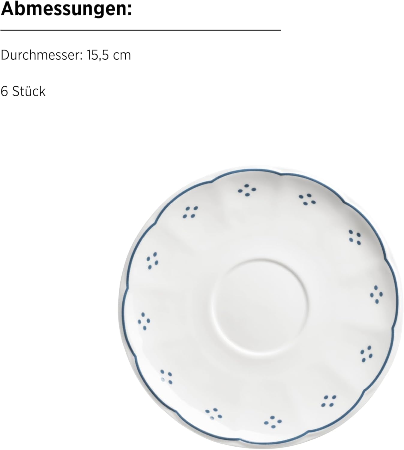 Mäser Lova Series 18-delade porslinskaffeservering - 6 desserttallrikar (19,5 cm), 6 koppar (19 cl) och 6 fat (15,5 cm), blå