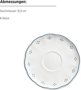 Mäser Lova Series 18-delade porslinskaffeservering - 6 desserttallrikar (19,5 cm), 6 koppar (19 cl) och 6 fat (15,5 cm), blå