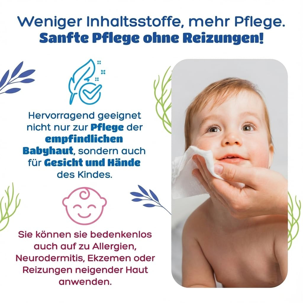 Kindii Water Care Wet Wipes - Aqua Baby Wipes - 100% Viskos, 99,9% Vatten, Grapefruktextrakt, Scarf Storlek 150x200, 100% biologiskt nedbrytbar, plastfria, rengöringsservetter för känslig hud