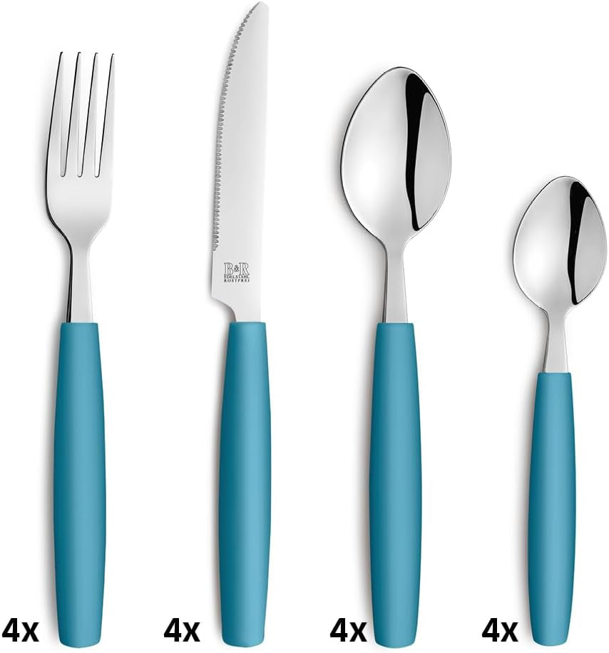 Beckmann & Rommerskirchen 2515 VALOA Besteck Set 4 Person | 16-Teilig | Olja | Spülmaschinenfest | Hochglanzpoliert | Essbesteck: 4X Messer, Gabel, Esslöffel, Kaffeelöffel Kitchen Naty Shop