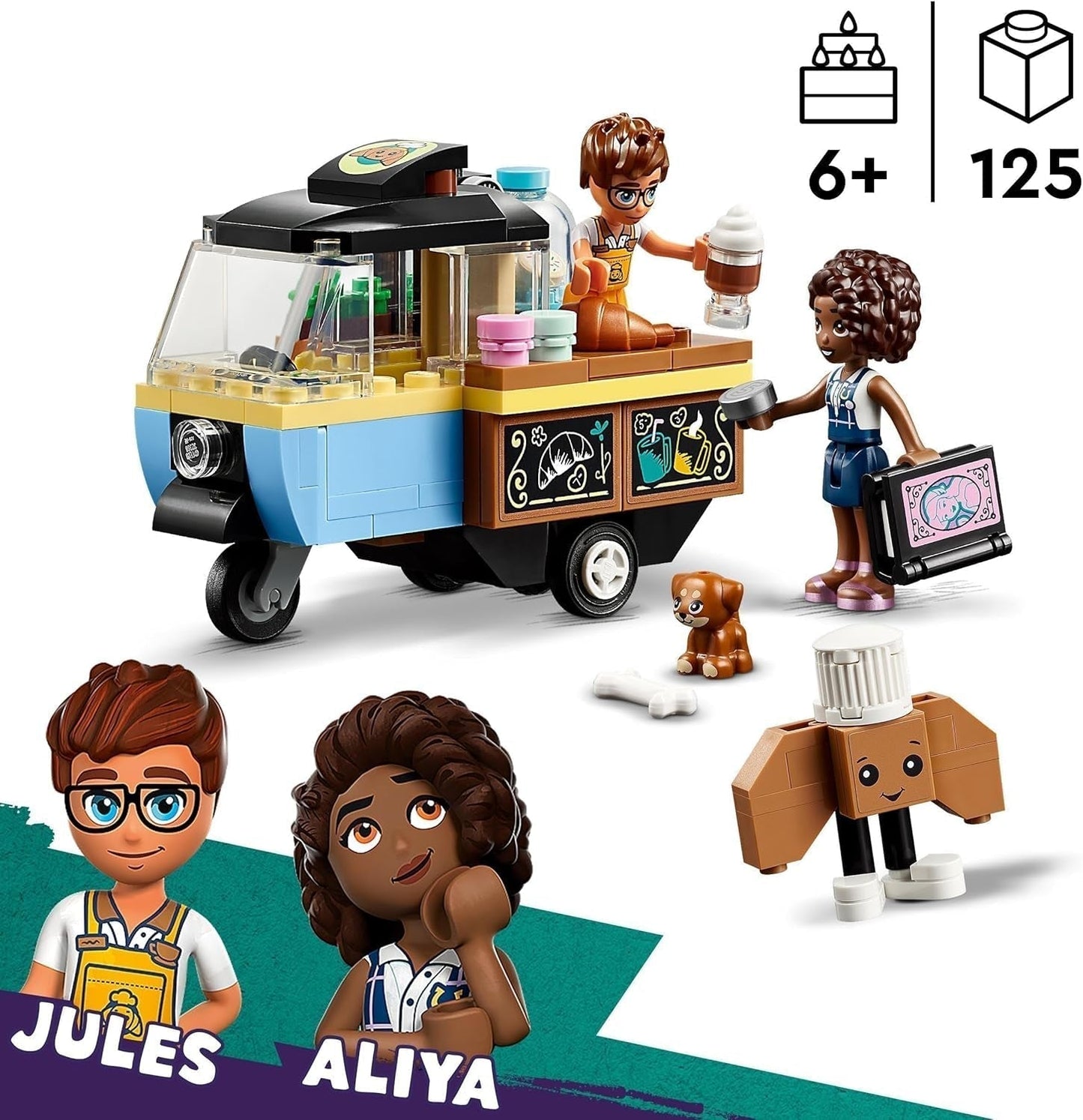LEGO Friends Rolling Café Liten bakleksak för barn, present till flickor och pojkar 6 år, pedagogisk leksak med Aliya, Jules och Aira the Dog 42606 Byggset Beuche den LEGO-Store