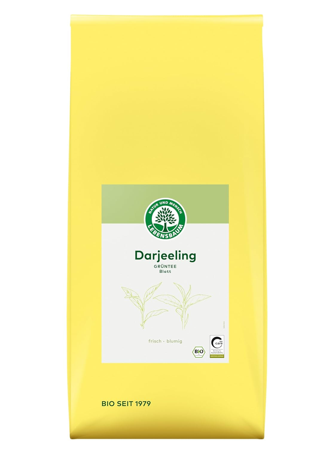 Lebensbaum Darjeeling Helbladsgrönt te, ekologiskt te, grönt te med smak av färska blommor, ljusgrön färg, 1000g