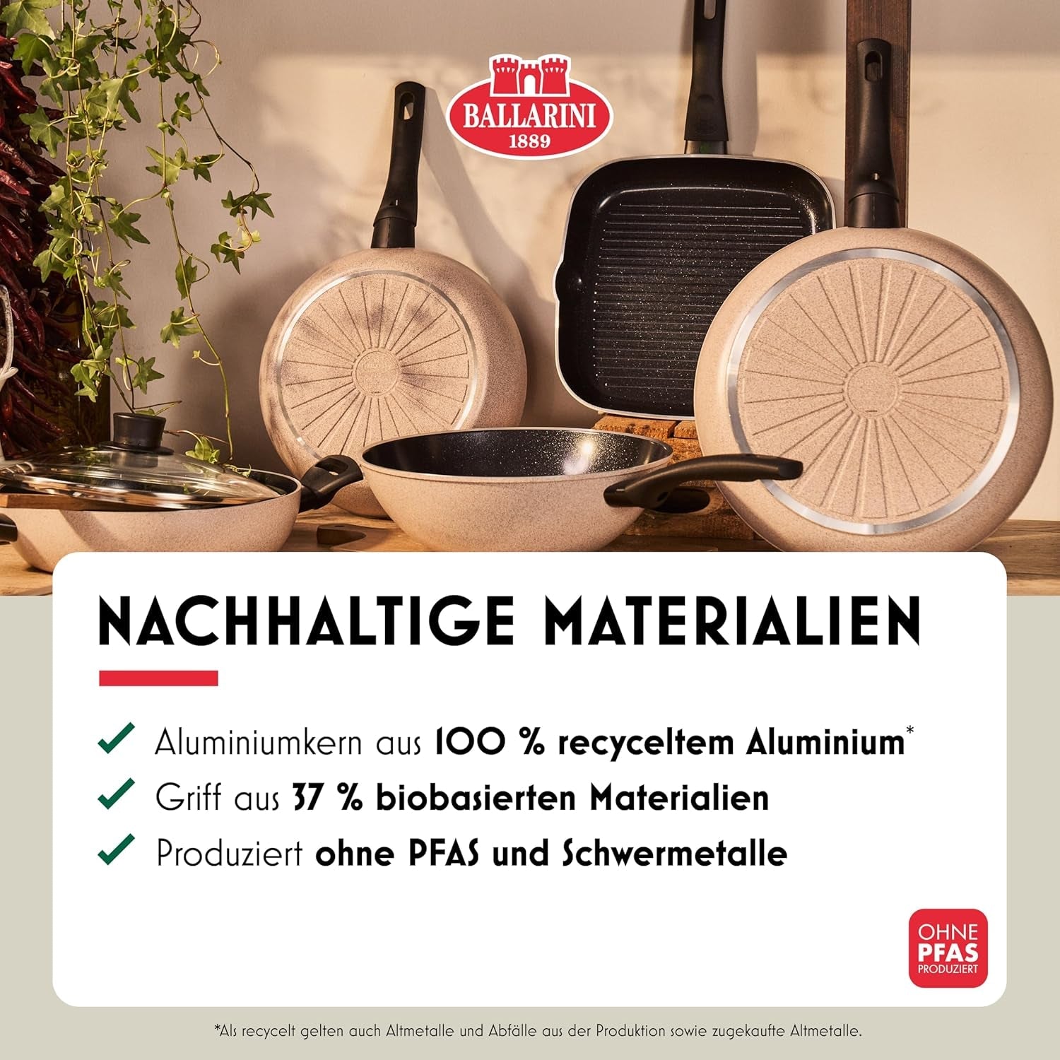 Ledro stekpanna, 24 cm, aluminium, lämplig för induktion, non-stick keramisk beläggning, Thermopoint, Made in Italy, beige grytor och stekpannor Naty Shop