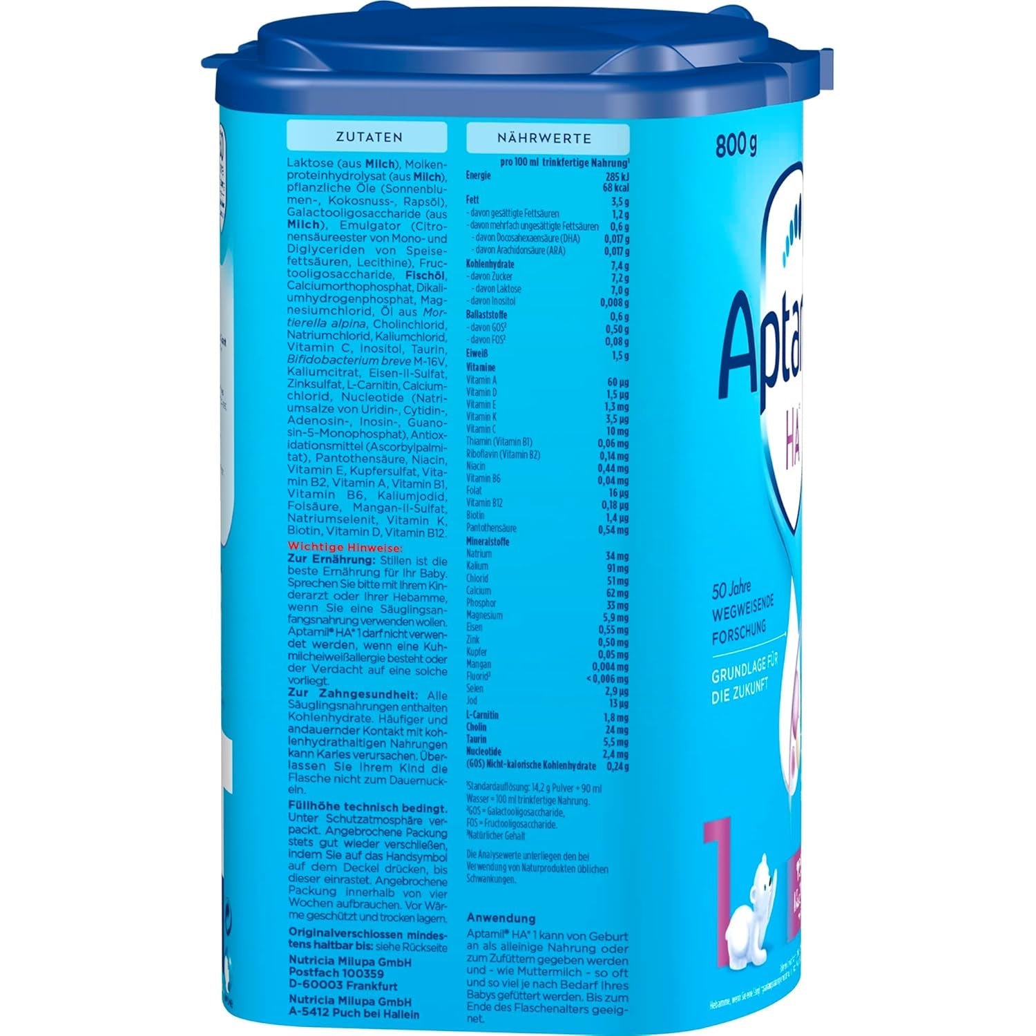 Aptamil HA 1 – Anfangsmilch von Geburt an, Mit DHA, Nur Lactose, Ohne Palmöl, Babynahrung, Milchpulver, 1x 800 g (Packung mit 4)