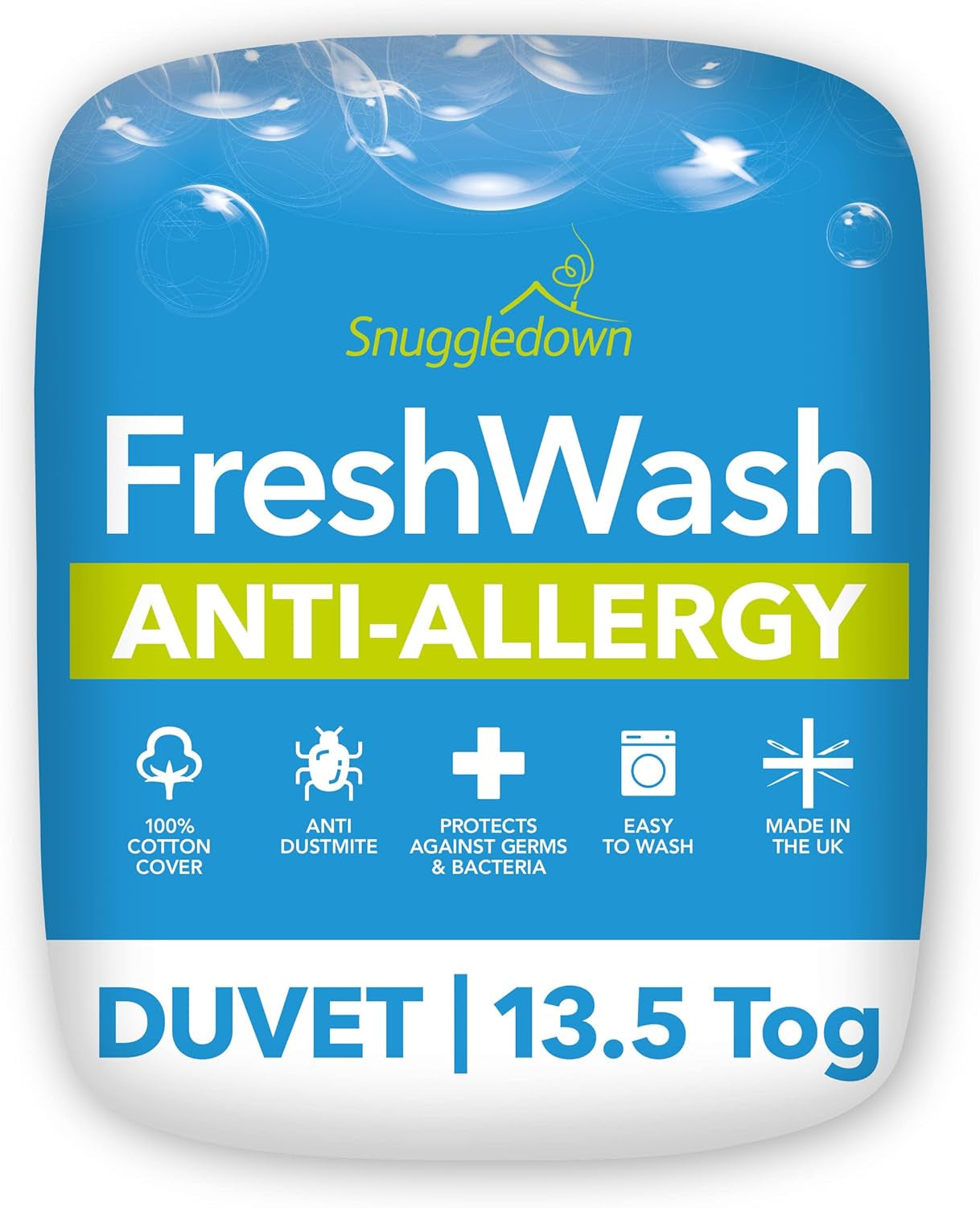 Allergitäcke Snuggledown Freshwash, 13,5 Tog Vinter Varm, bomull, vit, enkelsäng Täcken och täcken Naty Shop 10 X 225 X 220 cm 13,5 Tog