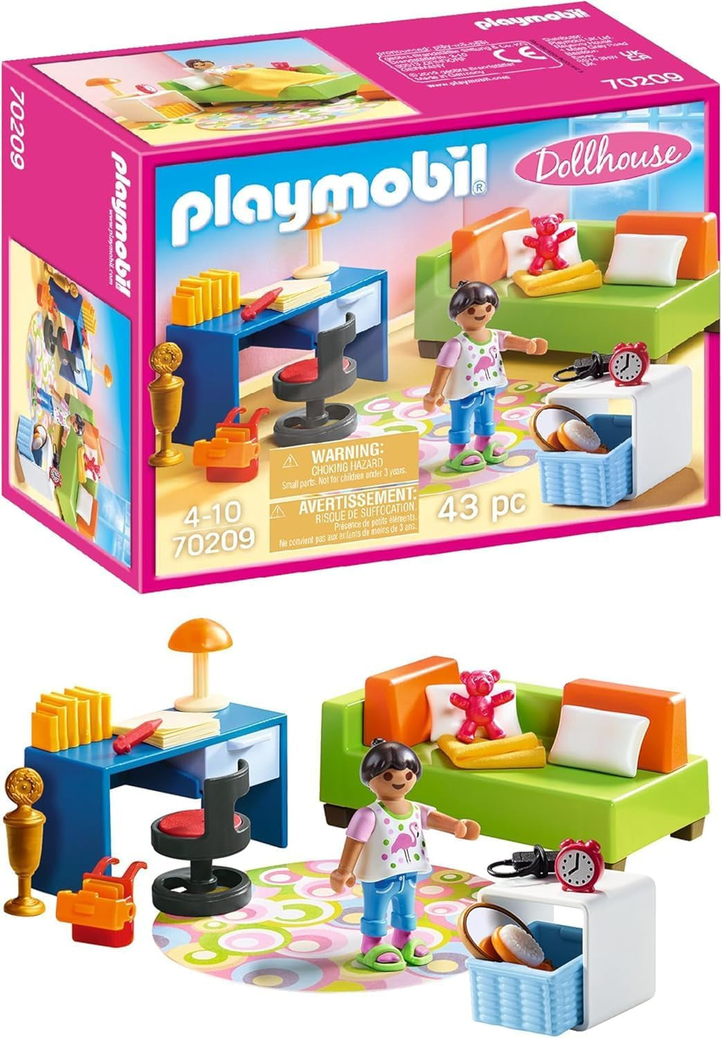 PLAYMOBIL Dollhouse 70209 Ungdomsrum med flickfigur och tillbehör, åldrarna 4+