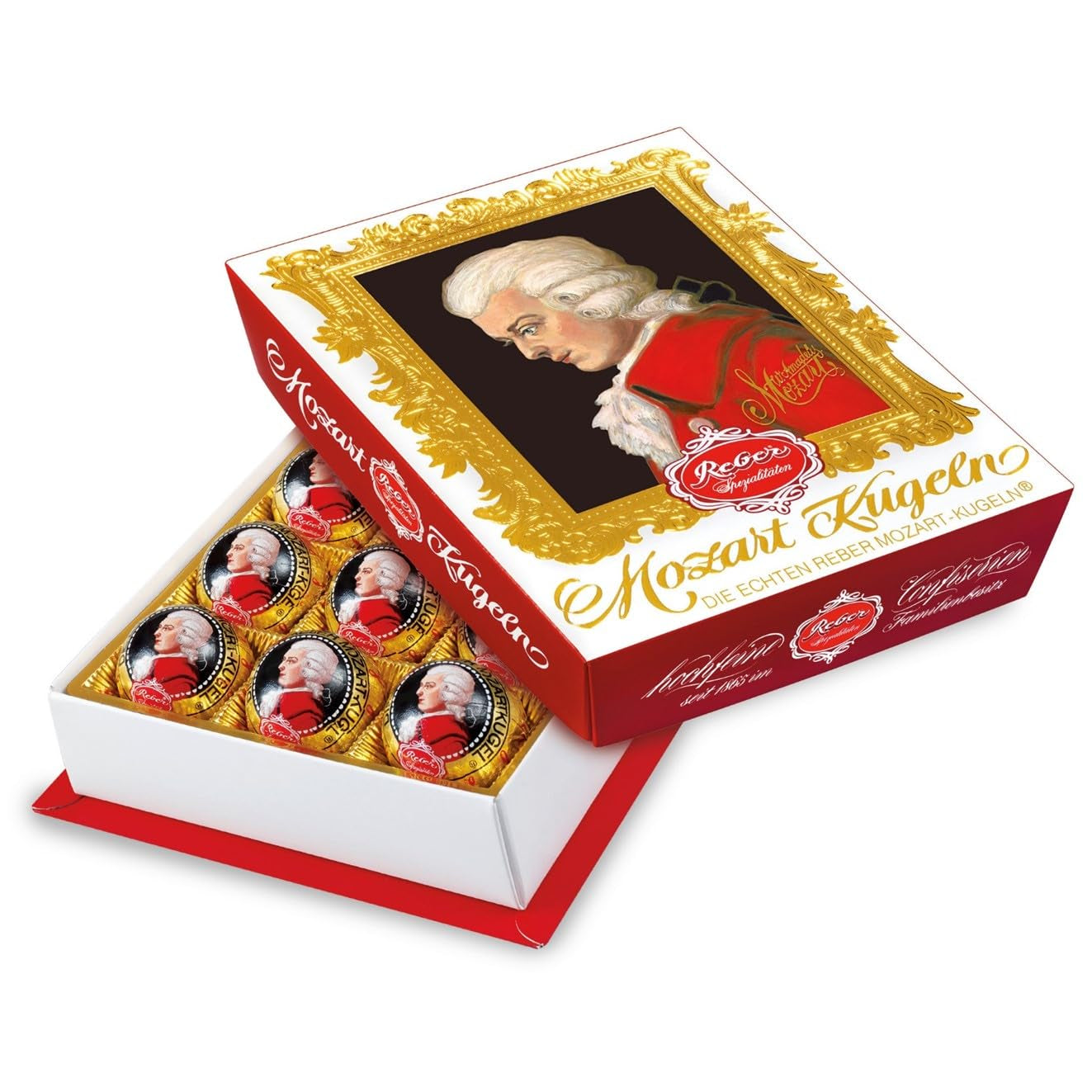 Reber Mozartkulor med mörk choklad, 6-pack med marsipan och nougat, vegansk - 1 x 120 g