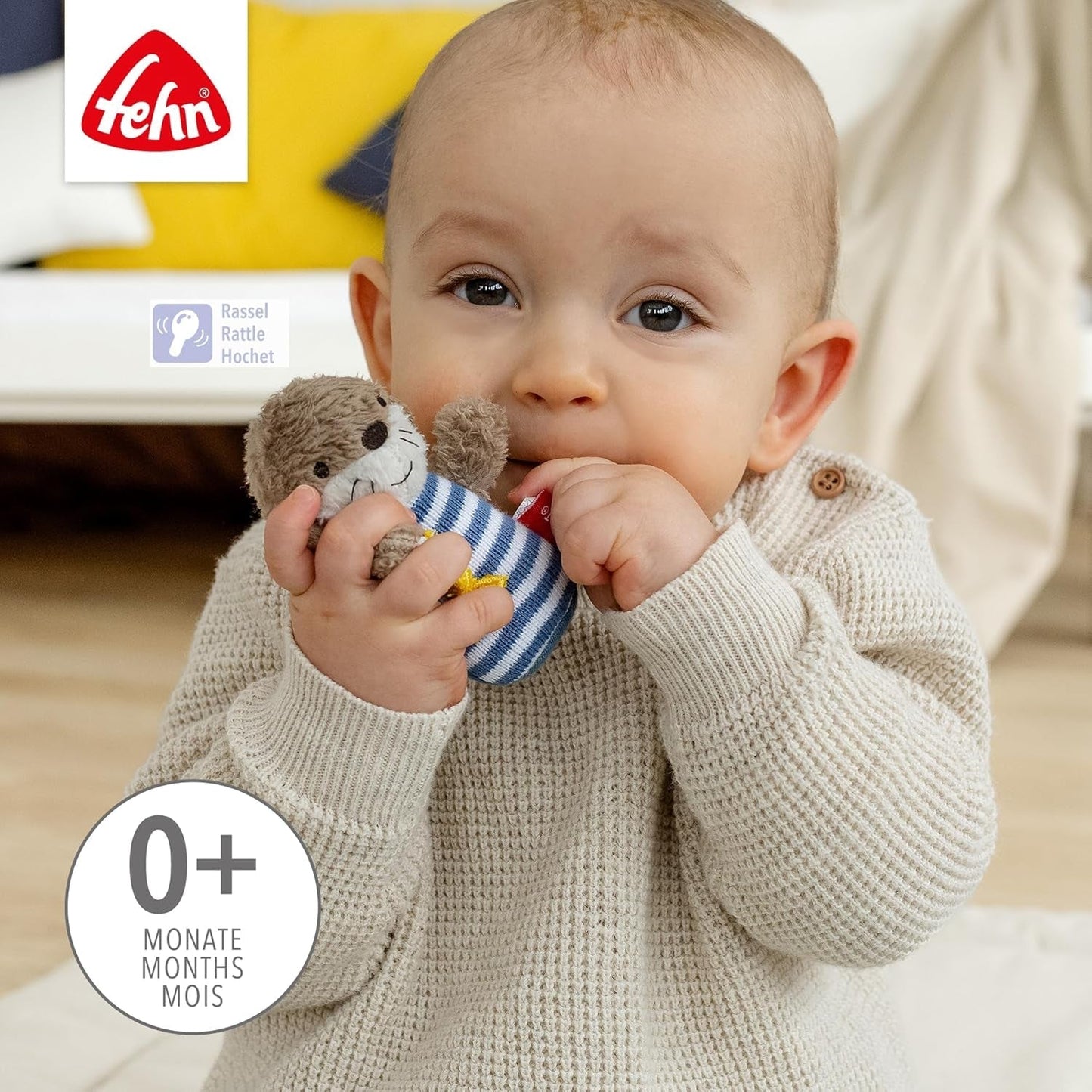 Fehn mini rattle utter - mini gripleksak för att skramla, famla och leka med ett mjukt och gosigt tygdjur - en lojal följeslagare för spädbarn och småbarn i åldern 0+ månader Baby Toys Naty Shop