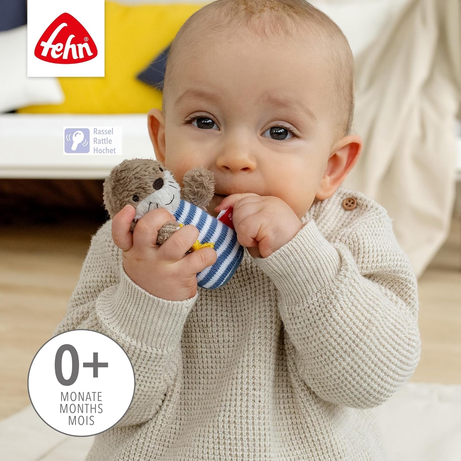 Fehn mini rattle utter - mini gripleksak för att skramla, famla och leka med ett mjukt och gosigt tygdjur - en lojal följeslagare för spädbarn och småbarn i åldern 0+ månader Baby Toys Naty Shop