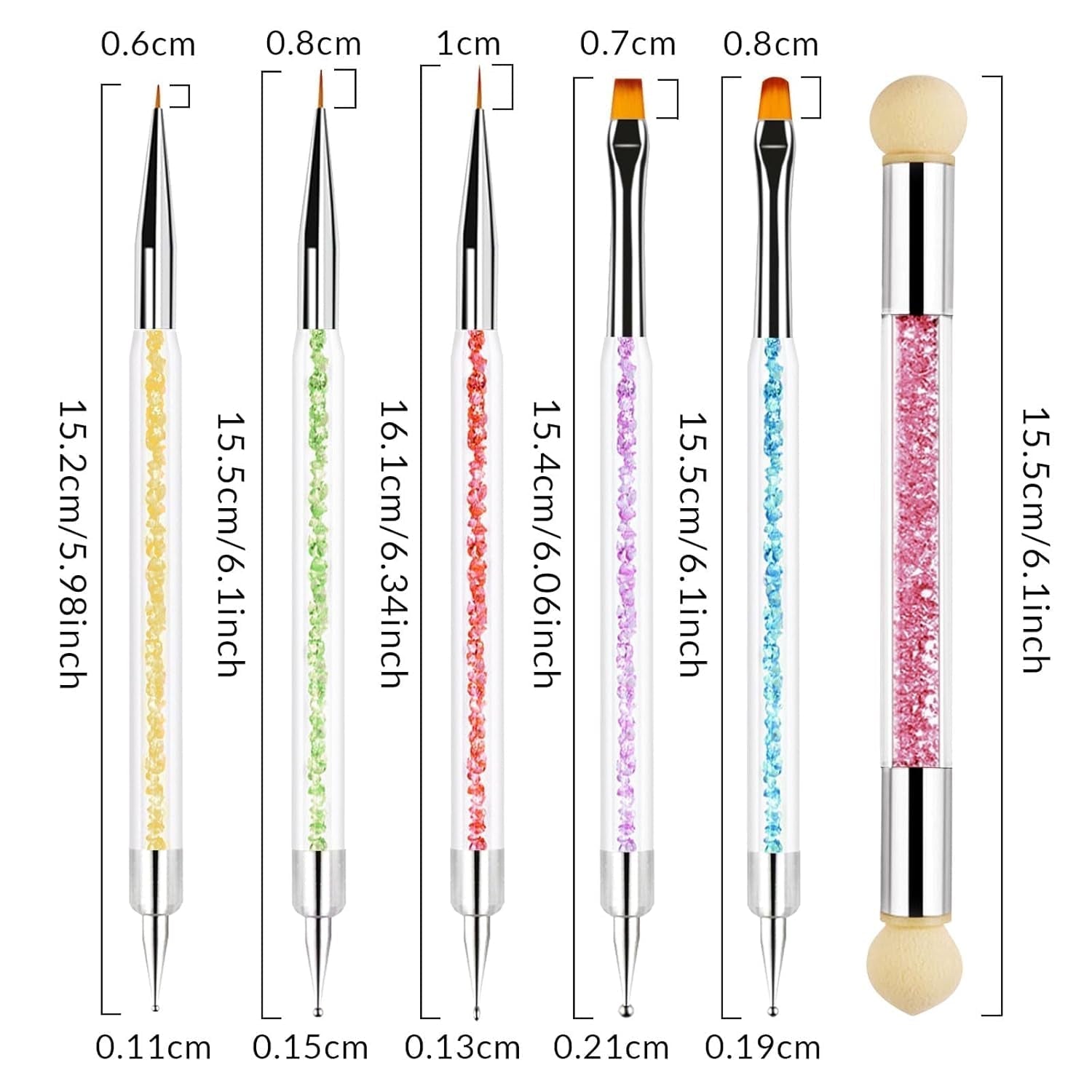 Sularpek 6 Stück Nagel Pinsel, Nagel Pinsel, Pinsel Nageldesign, Nagel Pinsel Set, Nail Art Dotting Tools Mit 1 Sponge Brush Applikator, Nageldesign Zubehör Für DIY Nail Art Design