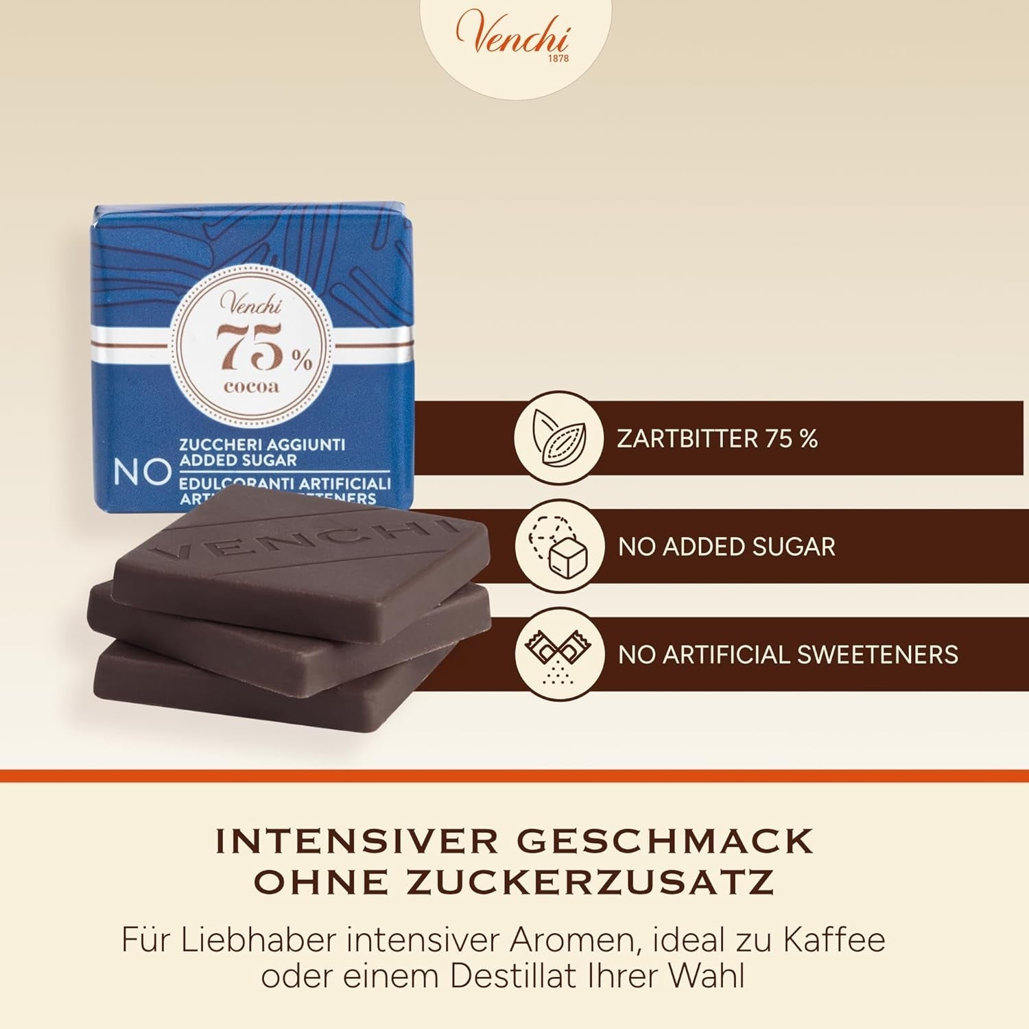 Venchi – Granblend Extra Black 75 % INGEN tillsatt socker, 1 kg – INGEN konstgjorda sötningsmedel – Glutenfri – Vegansk