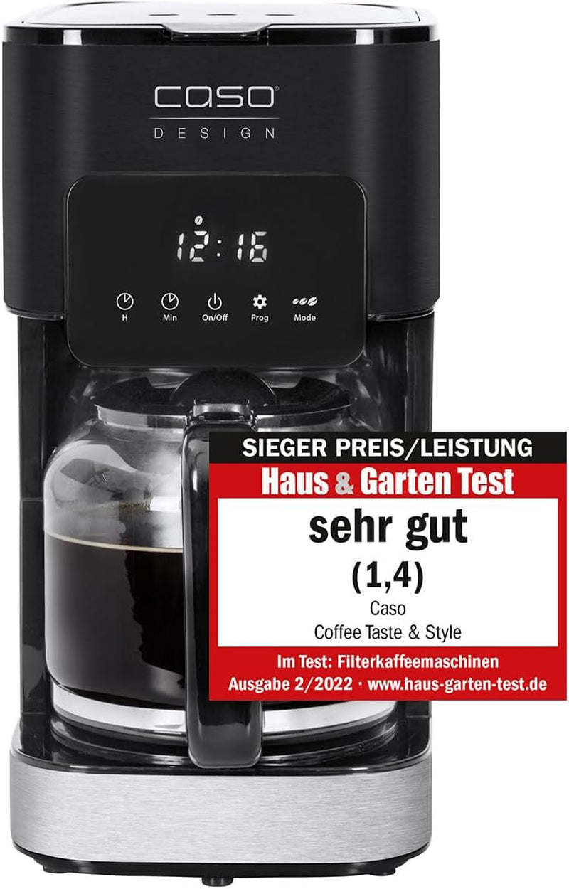 CASO Coffee Taste and Style espressomaskin med permanent filter, 1,5 l, optimal bryggtemperatur 92-96 °C, anti-droppsystem, optimerat brygghuvud, rostfritt stål, 12 koppar