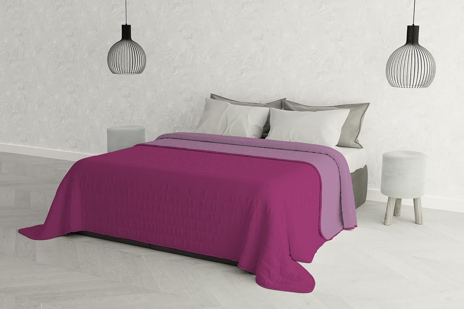 Elegant täcke för dubbelsäng 260 X 270 Cm Mörkblå/Äppelgröna sängar och filtar Besuche den italienska sänglinne-butik Lilac/Fuchsia
