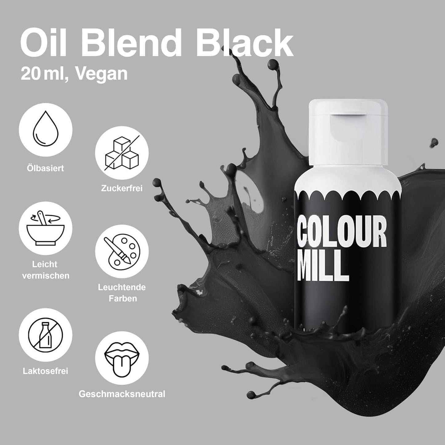 Color Mill Liquid Food Coloring Set - 5 x 20 ml oljebaserad (svart, varm rosa, lila, röd och blå) - UV-beständig - Perfekt för bakning och som topping för tårtor, muffins och tårtdekorationer
