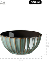 MÄSER 931966 Confino Series servisset för 4, modern vintagelook, keramiskt frukostset, 12-delat, bensinfärg med svarta accenter, stengods