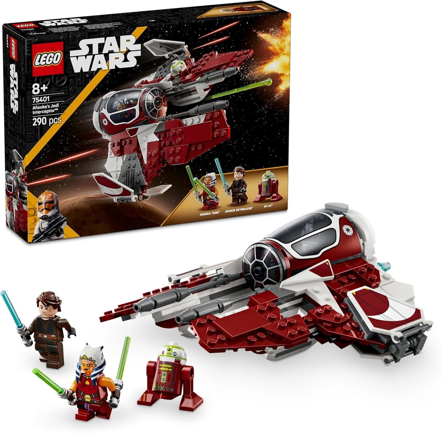 LEGO Star Wars 75401 Ahsokas Jedi Interceptor Starfighter för Clone Wars-fans Ahsoka Tano & Anakin Skywalker Minifigurer med ljussvärd och R7-A7 för pojkar och flickor från 8 år och uppåt Byggset Beuche den LEGO-Store Standardtitel