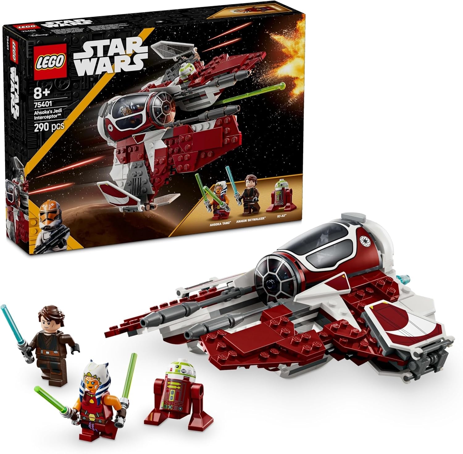 LEGO Star Wars 75401 Ahsokas Jedi Interceptor Starfighter för Clone Wars-fans Ahsoka Tano & Anakin Skywalker Minifigurer med ljussvärd och R7-A7 för pojkar och flickor från 8 år och uppåt Byggset Beuche den LEGO-Store Standardtitel