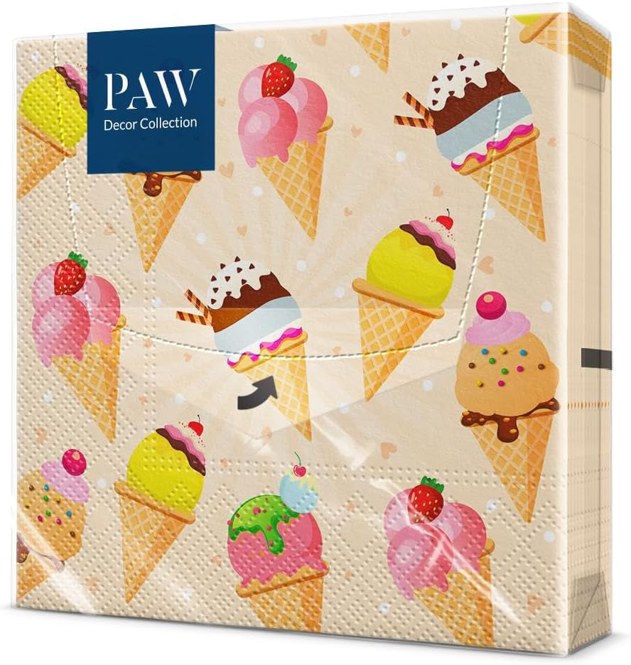 PAW - 3-lagers servetter (33 X 33 Cm) I 20 delar I Perfekt för fester, födelsedagar, helgdagar I Bordsdekorationer för barnkalas - Färgglada motiv pappersservetter - Glass I Glass