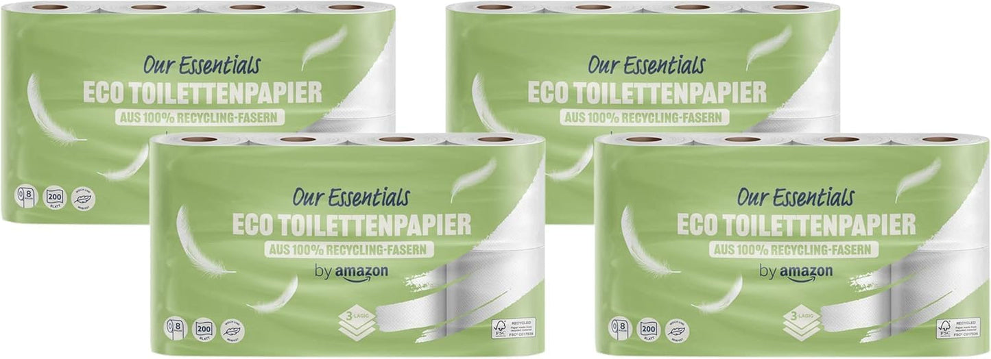 By Amazon Toalettpapper, 3 lager, 10 rullar (10 rullar, 1-pack) 200 ark per rulle, Fsc-certifierad