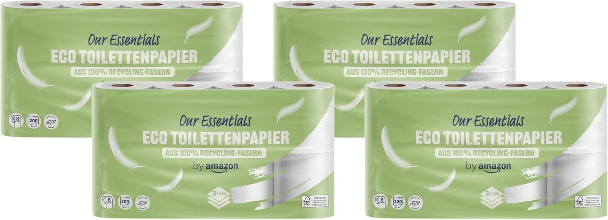 By Amazon Toalettpapper, 3 lager, 10 rullar (10 rullar, 1-pack) 200 ark per rulle, Fsc-certifierad