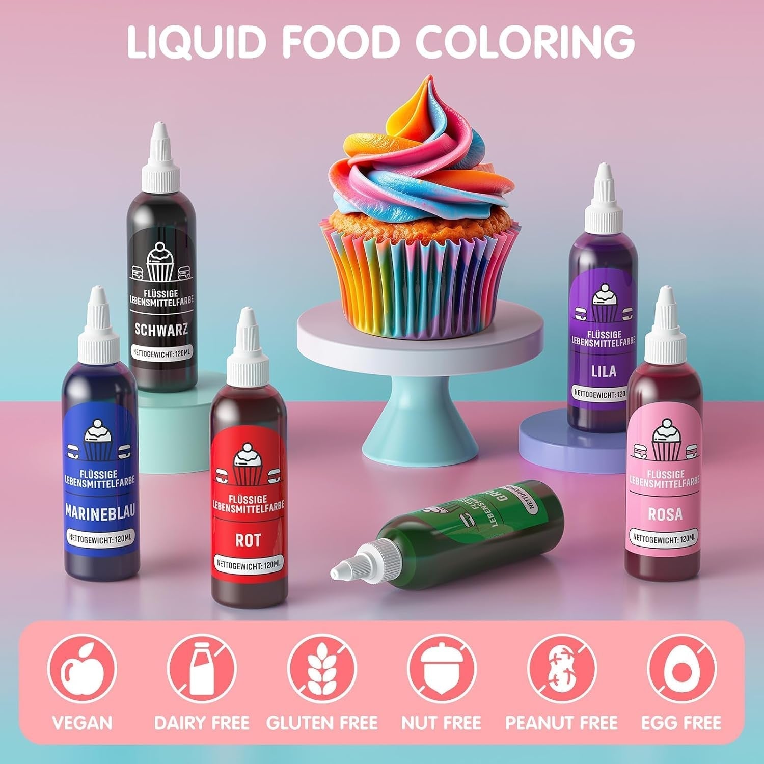 Röd matfärg 120 ml, högkoncentrerad och sockerfri flytande matfärg för bakning, kakor, makroner, glasyr, fondant, kakor, munkar