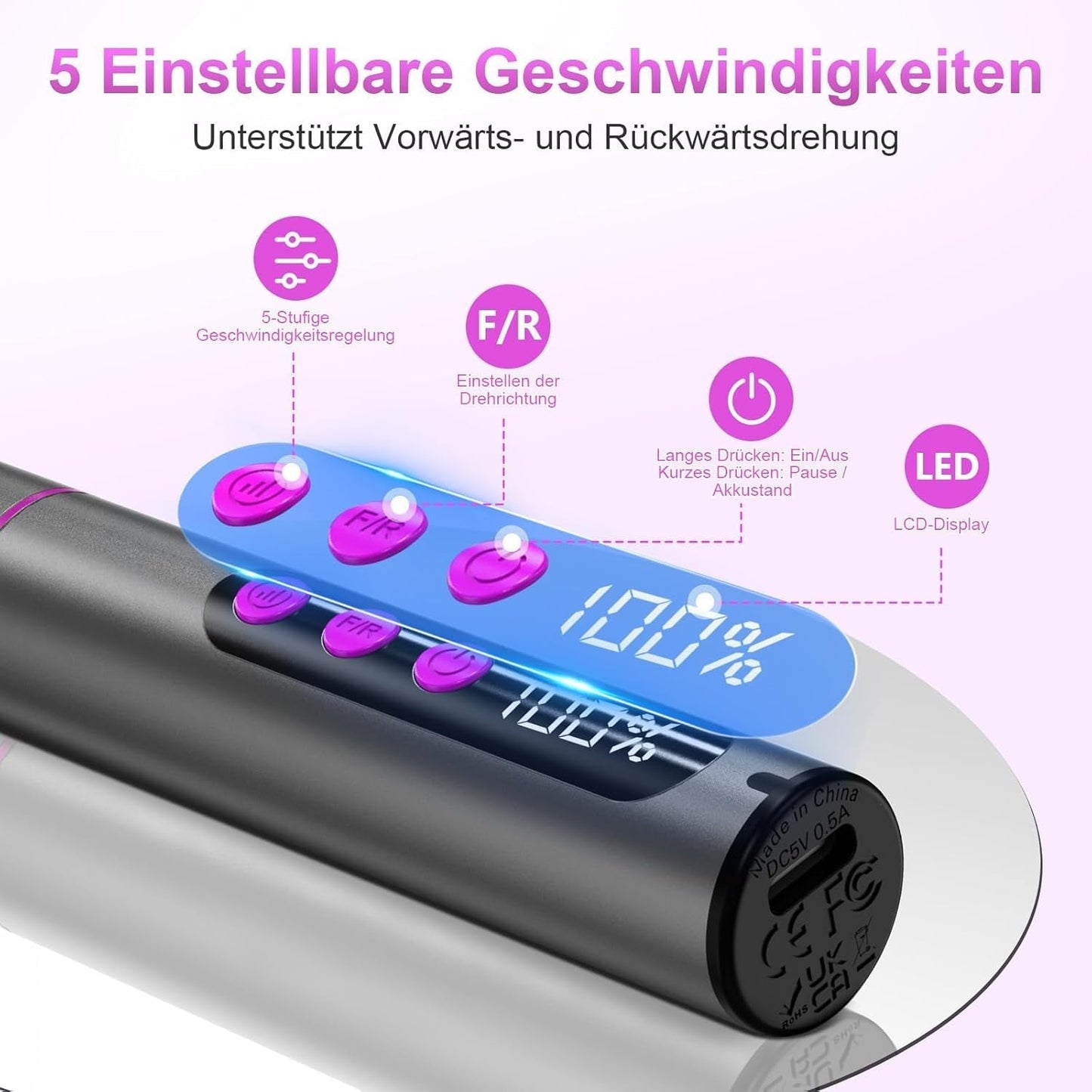 Sladdlös elektrisk nagelfil - 35000 RPM för gelnaglar, 12 i 1 professionell nagel- och akrylnagelfil, 5-hastighets manikyr- och pedikyrset