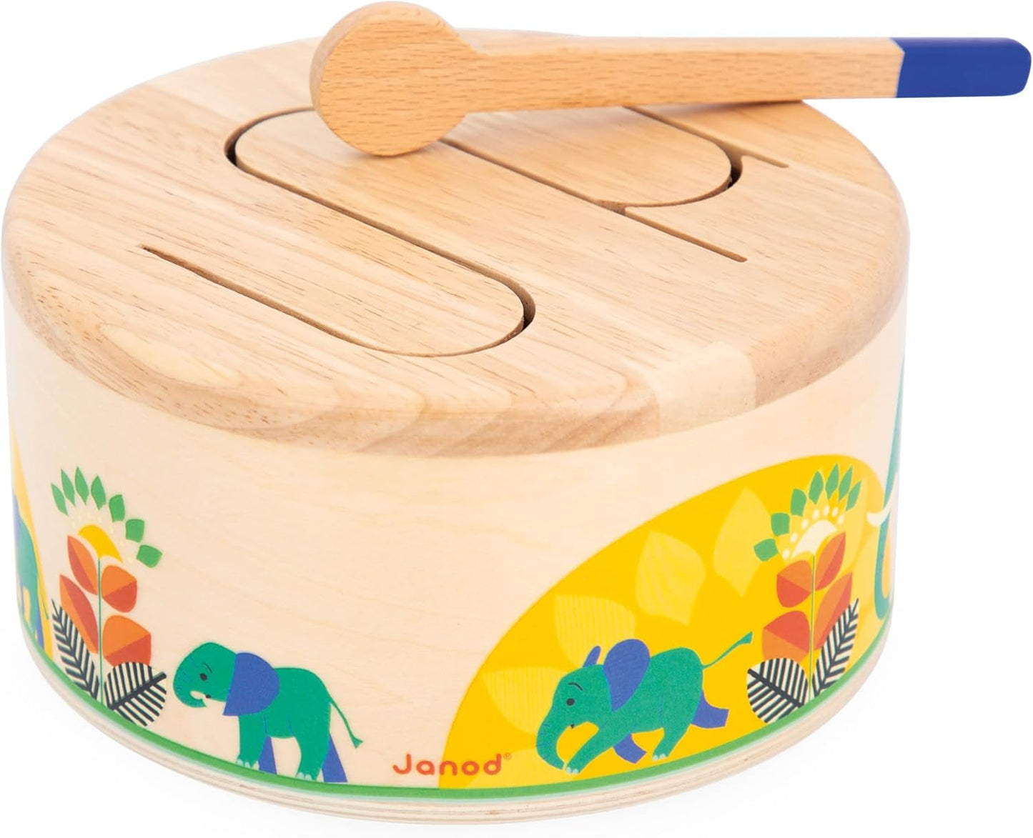 Janod - Gioia Drum - FSC trätrumma + trumma - Rollspel och tidig musikutbildning - Akvarell - Från 18 månader, J07650 Jucarii Bebe Naty Shop Standardtitel