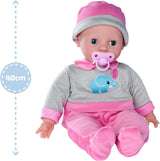 Simba 105140066 - Laura Interactive, mjuk kroppsdocka med sömniga ögon, babblar vid rörelse, dricker ur flaska och somnar, 40 cm, babydocka för barn från 2 år