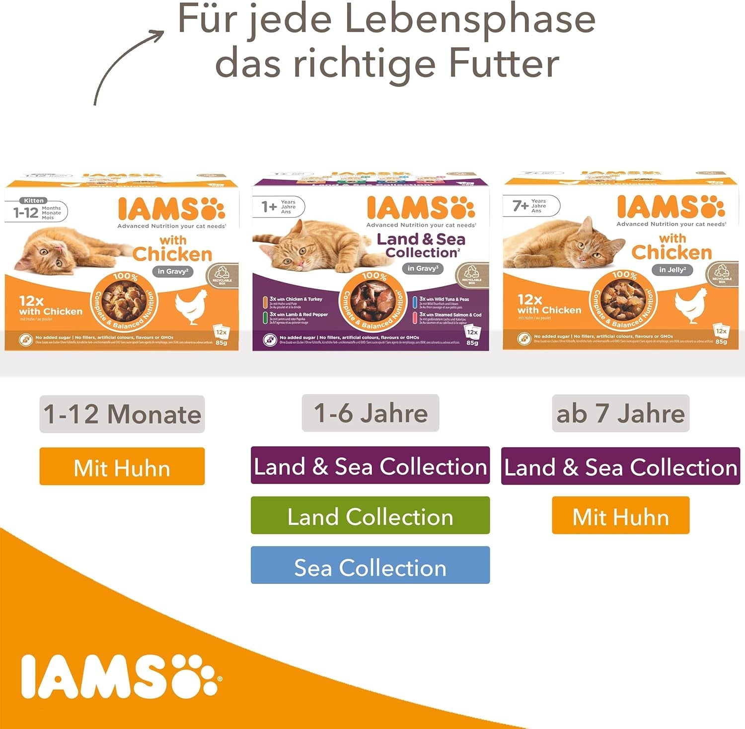 IAMS Delights Land & Sea Collection Wet Cat Food - Kött- och fisksortiment Multipack i sås, våtfoder för katter 1 år och äldre, 12 x 85g