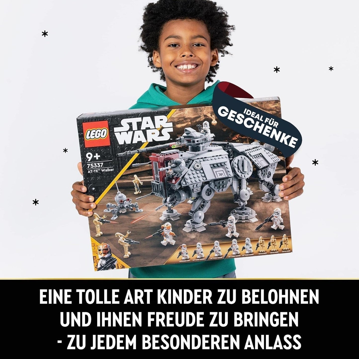 LEGO Star Wars At-Te Walker Mobilleksaksmodell Minifigur Set Inkluderar 3 Clone Troopers, Battle Droider och Dwarf Spider Droid 75337 Byggset Besuche den LEGO-Store