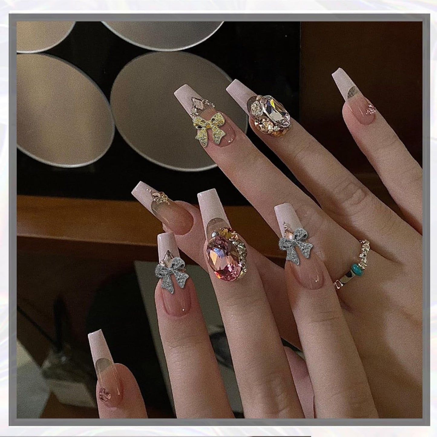 30st Nagelbågar i metall, Guld Silver Gråa rosetter, Nageltillbehör, Nageldekorationer för kvinnor och flickor, Nail Art Design