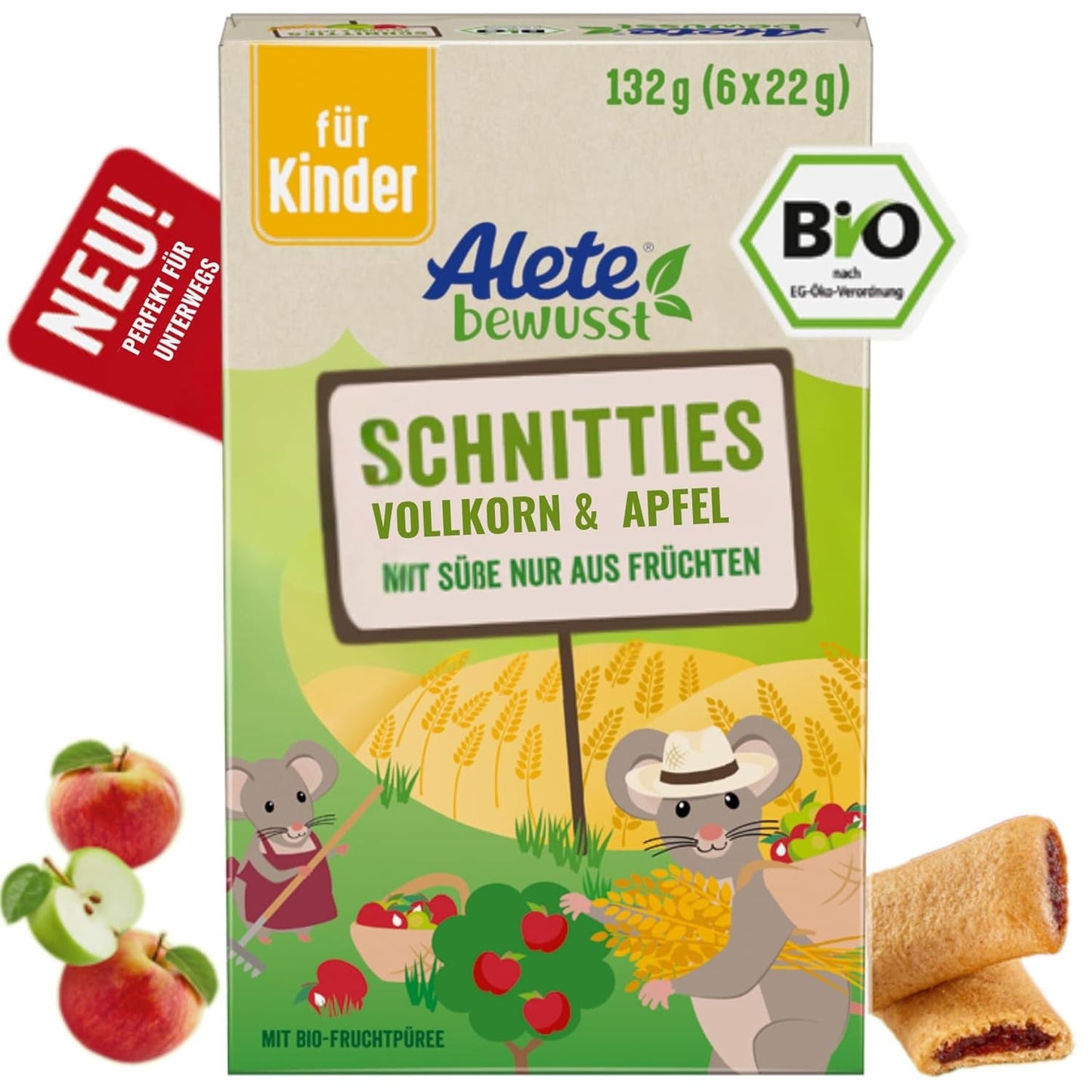Alete ekologiska skivade pajer med fullkorn och äpple 6 x 22 g