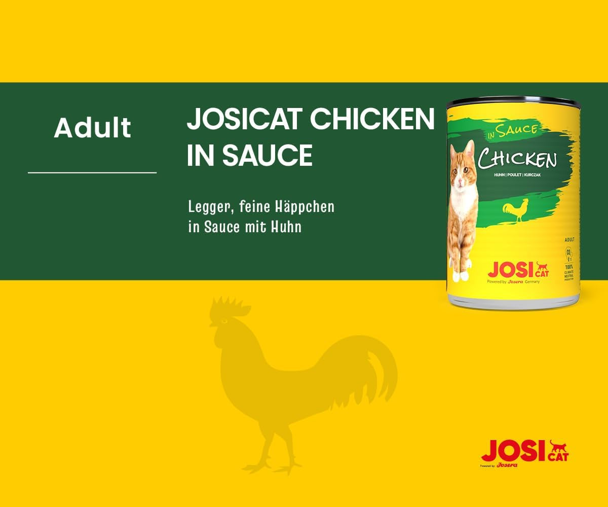 JosiCat kyckling i sås (12 x 415 g) | Vuxen | Premium våtfoder för vuxna katter | Kyckling i sås | Vitamin D3 och E | Drivs av JOSERA | Våtfoder för katter | Komplett mat | Paket om 12