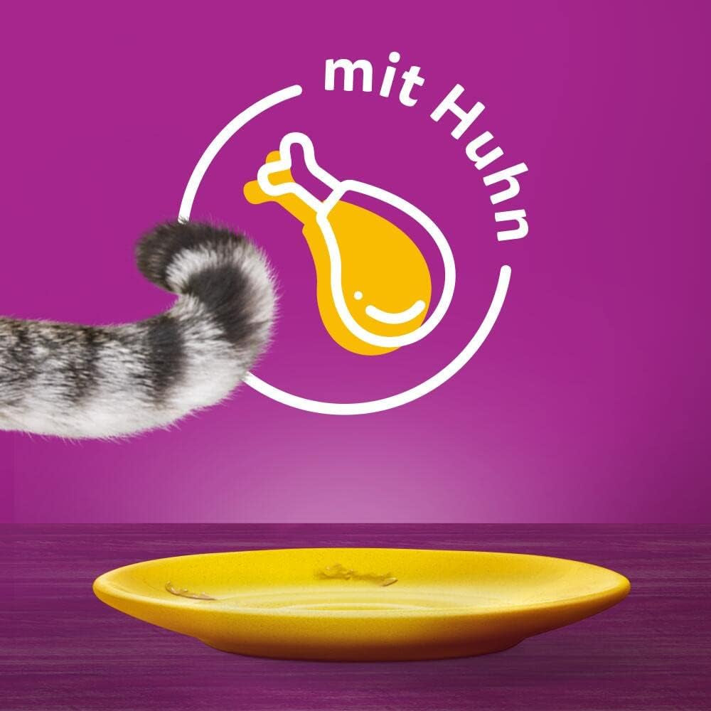 Whiskas 1+ våtfoder för katter med kyckling i gelé, 28x85g (1 förpackning) - Högkvalitativt våtfoder för vuxna katter i 28 portionspåsar