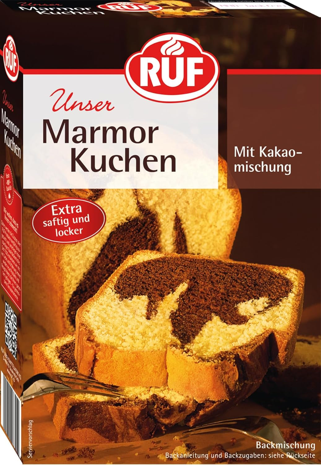 RUF Marmorkuchen, Backmischung Für Einen Kuchen Mit Marmormuster, Hellerteig Mit Kakaomischung, Extra Saftig Und Locker, Vegan Variante Möglich Naty Shop 450 G (1Er Pack)