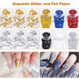 MELLIEX 45 Stück Nail Art Dekoration Zubehör Set, Nägel Pinsel Strasssteine ​​Glitzer Goldfolie Nageldesign Dotted Pen Streifenband Für Nagelkunst Maniküre Set