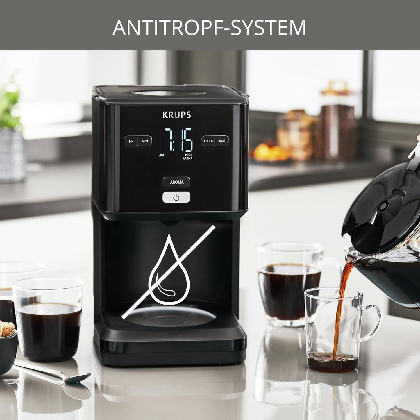 Krups Smart'n Light kaffemaskin med timer, för 1,25 liter filterkaffe, varmhållningsfunktion, automatisk avstängning, svart, KM600810