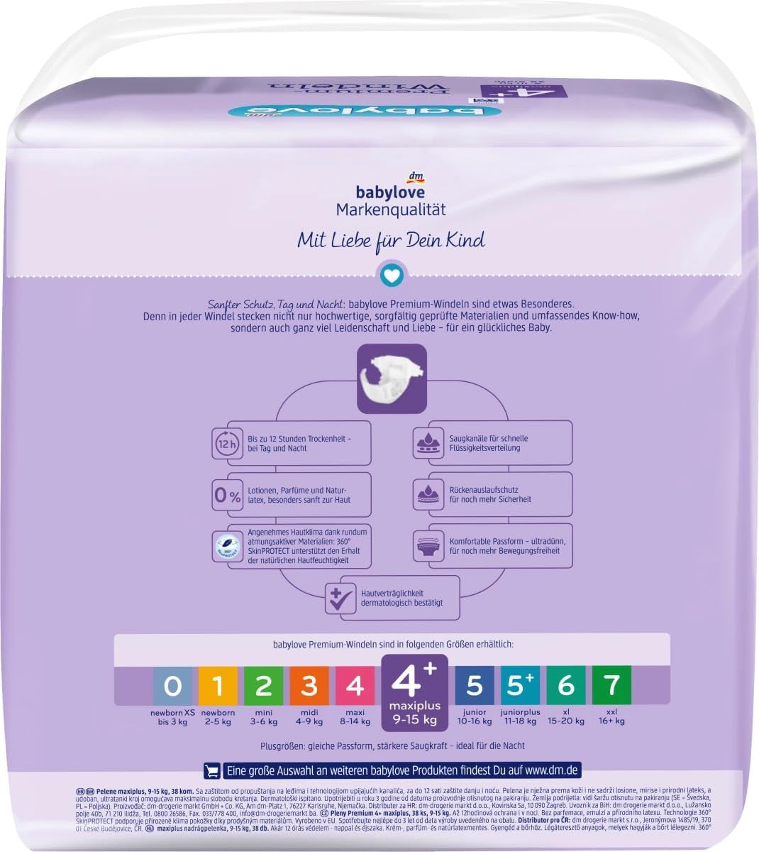 Premiumblöjor storlek 4+, maxi plus 9-20 kg, 1 x 38 st