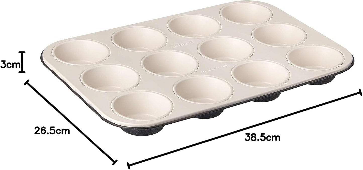 Zenker 12 muffins, diameter Ø 7 cm CREME NOIR, Bakplåt för muffins med non-stick beläggning förstärkt med keramik Formar och bakplåtar Naty Shop