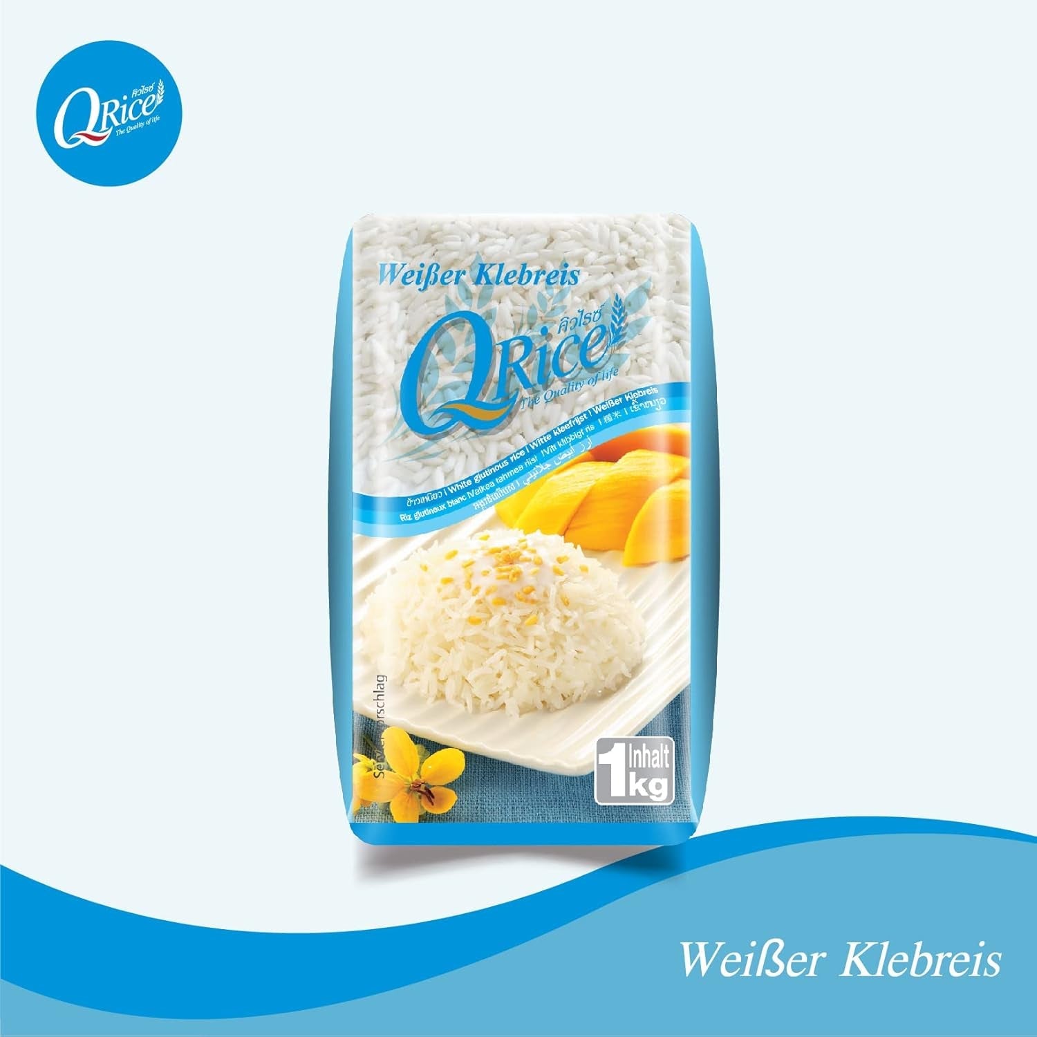 Q RICE | Weißer Klebreis Langkorn aus Thailand | Aromatisch mit klebriger Textur | Idealisk för curry, sushi, mochi eller rispudding 1 x 1 kg